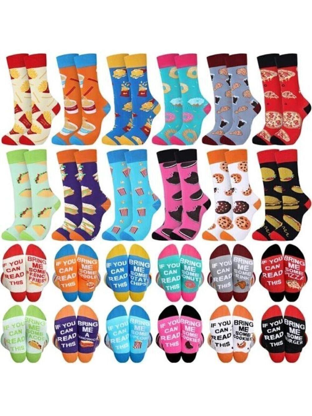 12 Pairs Snack Socks Food Crew French Fries Biscuit Burger Dress Gift Men Women